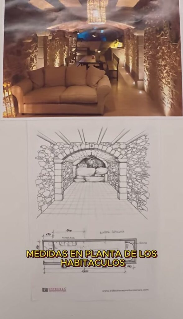Perspectiva a mano de la sala abovedada en el proyecto de tematización